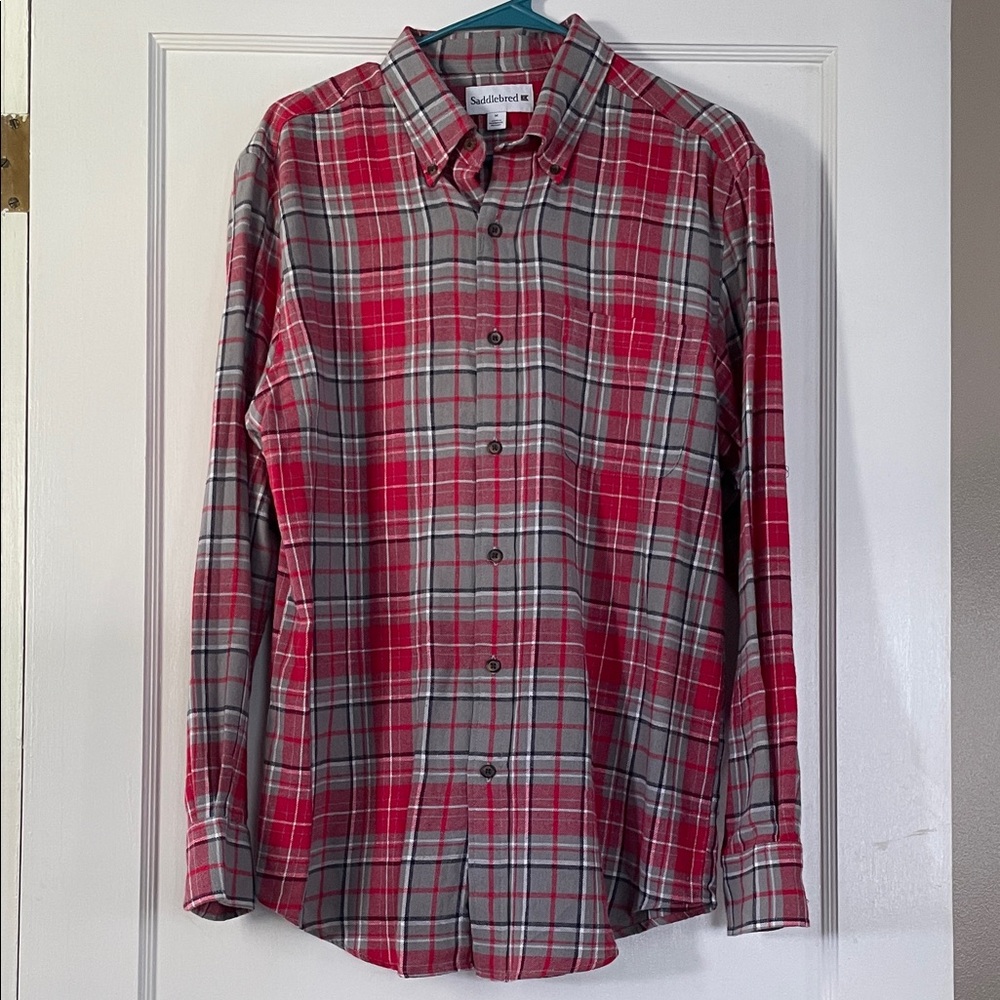 Saddlebred Men's Red and Gray Plaid Button-Down Shirt